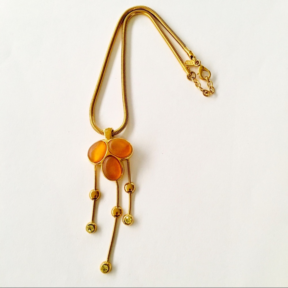NWOT Eden Gold Tone Stone Pendant Necklace